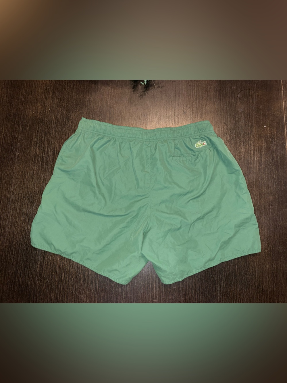 Lacoste Dark Green Athletic Swim Shorts with White Logo Text - Picture 3 of 8